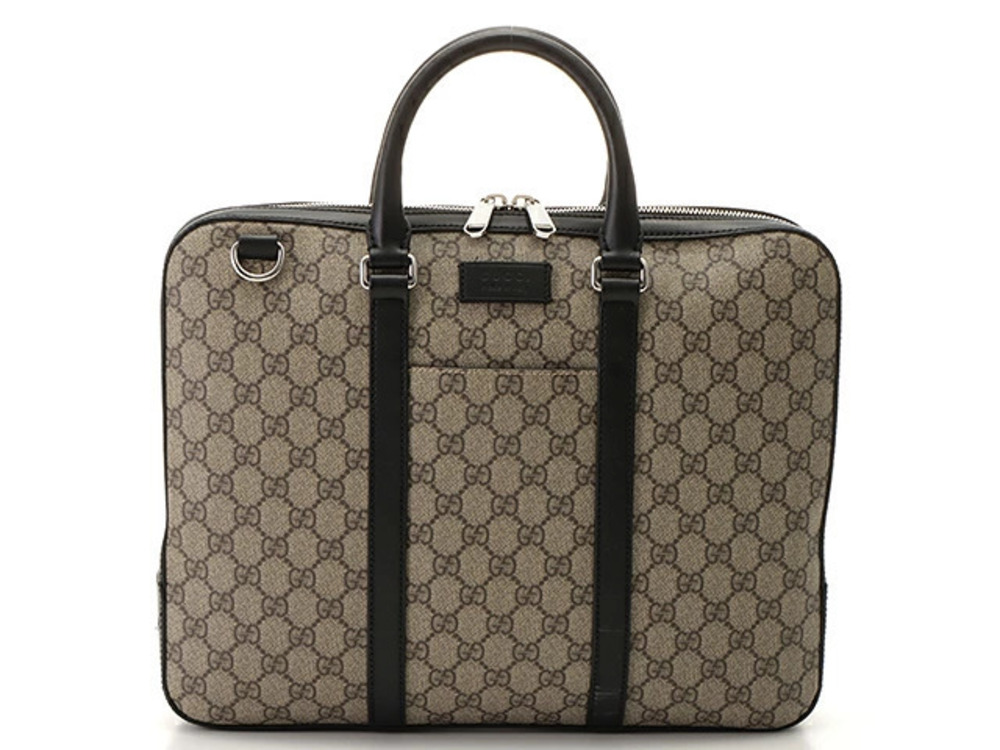 Gucci GG Business Bag Beige Cream Black Leather